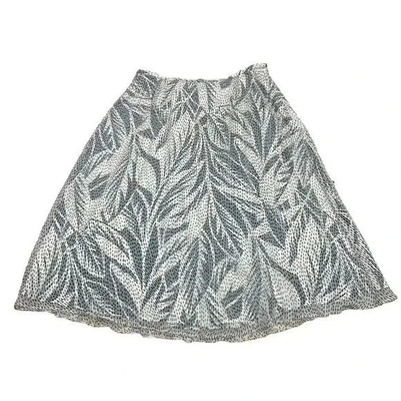 Talbots Vintage 8 Petite Skirt Midi Pure Silk Sheer Black/Ivory Palm Print Lined - Picture 1 of 9